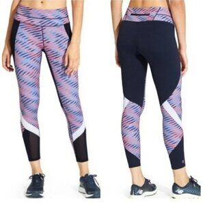 Athleta Electra Sonar 7/8 Athletic Leggings Navy Pink Mesh Womens Size XXS